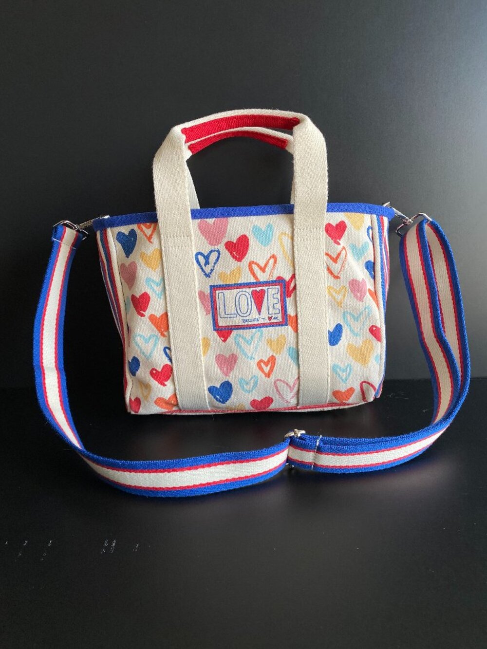 Brighton Red White and You Mini Tote Bag Canvas Hearts Love Shoulder Strap